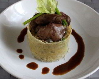 Куриная печень с шафрановым ризотто