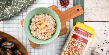 ризотто с креветками и мидиями