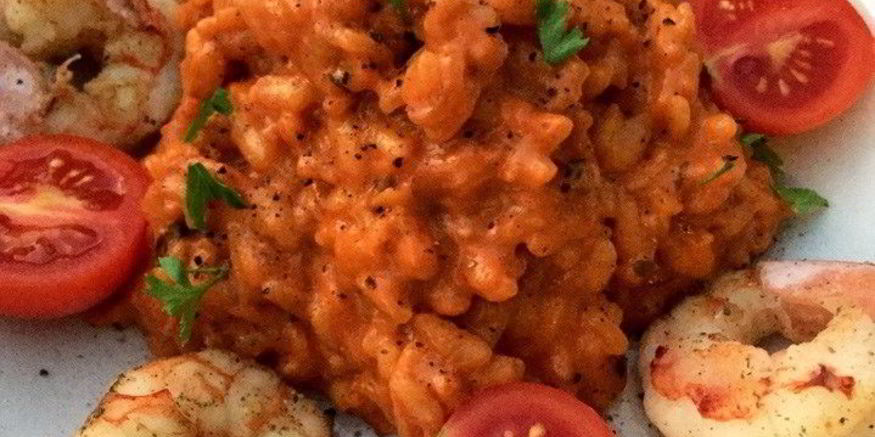 Рецепт томатного ризотто с креветками и помидорами черри