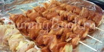 куриные шашлычки на шпажках красное и белое