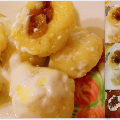 Ленивые вареники с имбирем, фаршированные изюмом