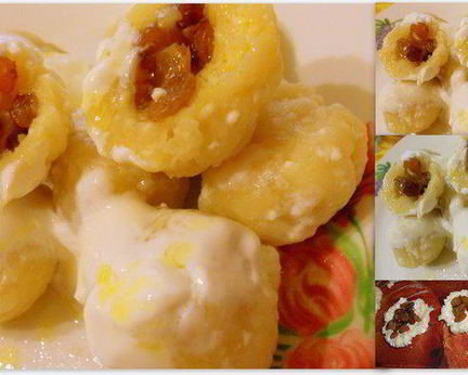 Ленивые вареники с имбирем, фаршированные изюмом