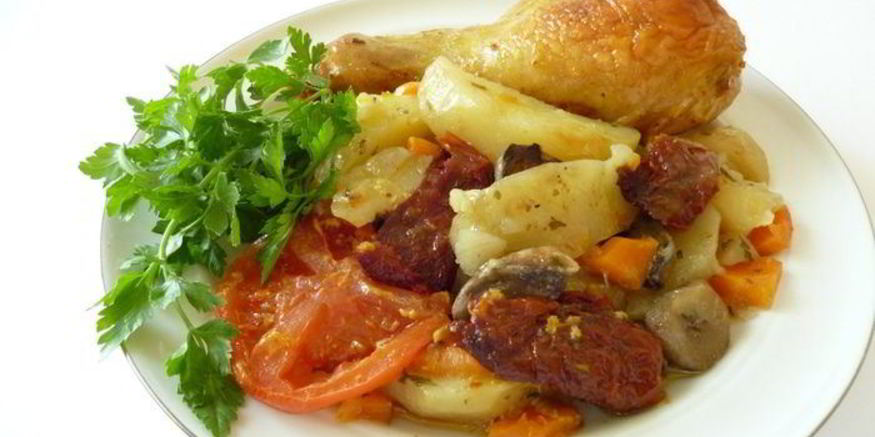 Рецепт куриного жаркого с грибами и вялеными помидорами