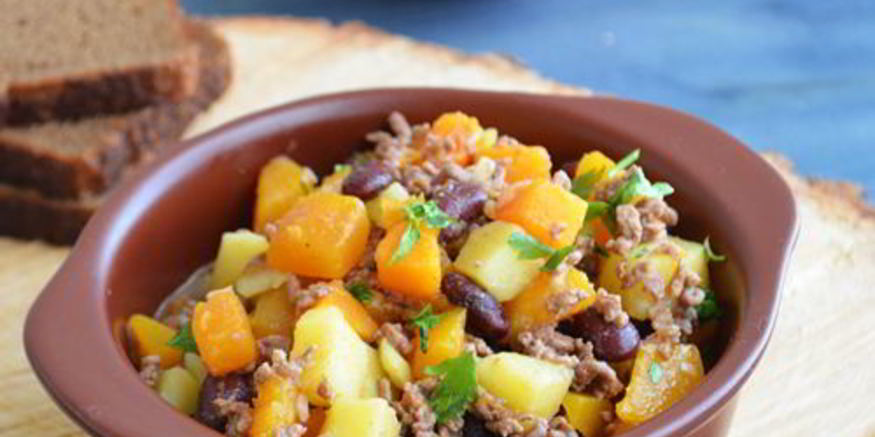 Рецепт тыквенного жаркого с фаршем и фасолью