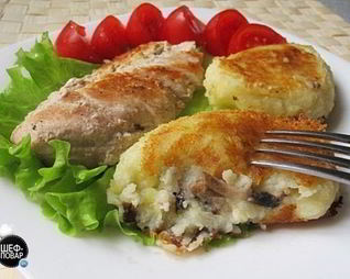 Картофельные зразы с шампиньонами и луком