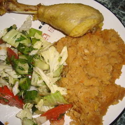 Гороховая каша с мускатным орехом и соевым соусом