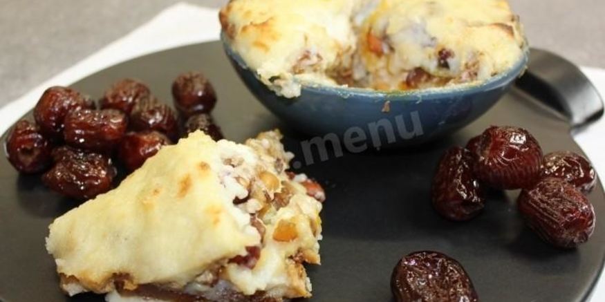 Рецепт гурьевской каши с арахисом, бананами, киви и сухофруктами