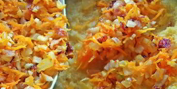 полента с беконом и овощами