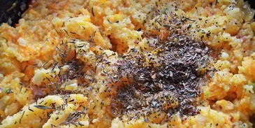 полента с беконом и овощами