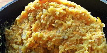 полента с беконом и овощами