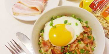 пикантная овсянка c беконом и сыром