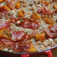 Рецепт Перловой каши с фасолью, тыквой и беконом