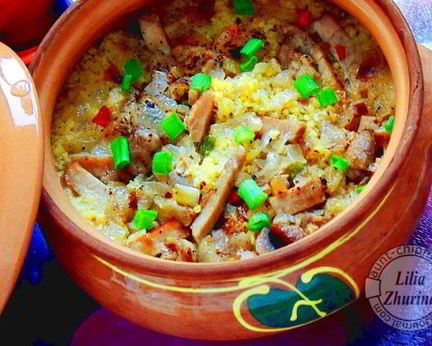 Каша пшенная с бужениной в горшочках