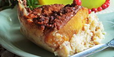 каша пшенная, запеченная под персиком