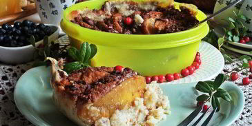 каша пшенная, запеченная под персиком