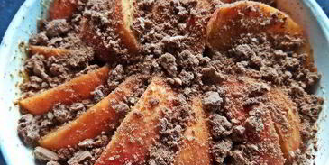 каша пшенная, запеченная под персиком