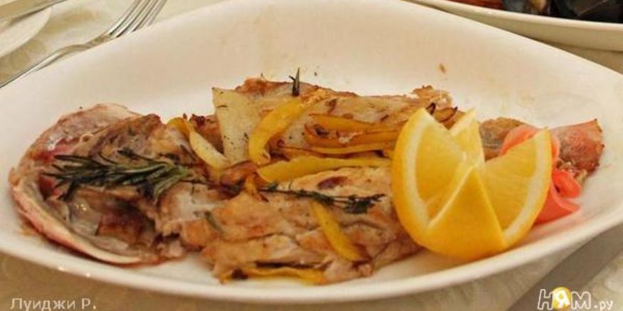 Рецепт морской рыбы фламбе с виски и грушей