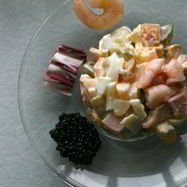 Рецепт Оливье с креветками и каперсами