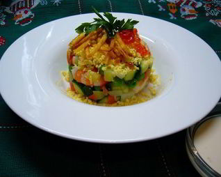 Оливье с креветками и картофелем пай