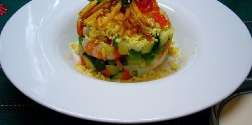 Рецепт оливье с креветками и картофелем пай