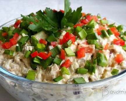 Оливье с отварным языком