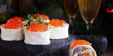 оливье с рыбой в рулете