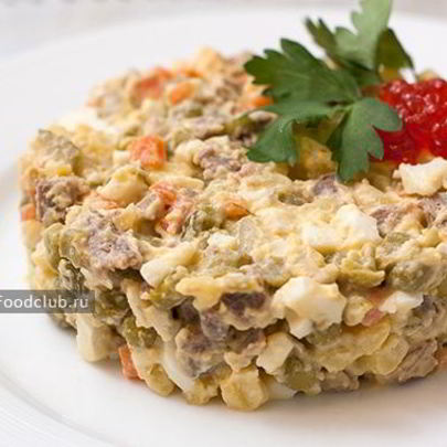 Салат оливье с говядиной