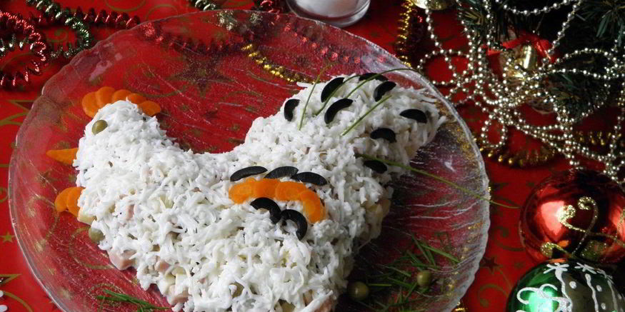 Рецепт салата оливье в виде петуха