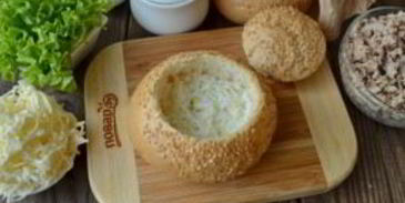 булочки, фаршированные салатом мимоза