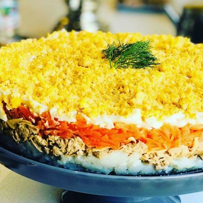 Салат Мимоза с горбушей и сыром