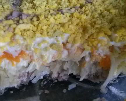 Салат Мимоза с картошкой и рыбными консервами