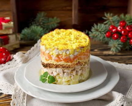 Салат мимоза с курицей