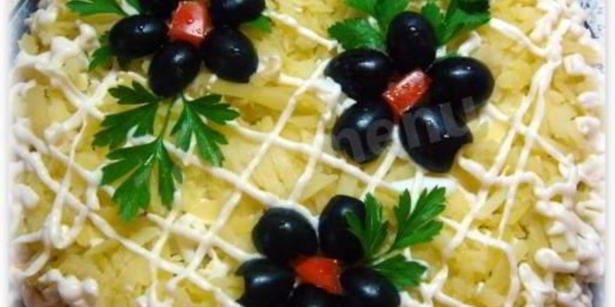 Рецепт салата из шампиньонов консервированных курица под шубой