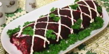 селедка под шубой в виде рулета