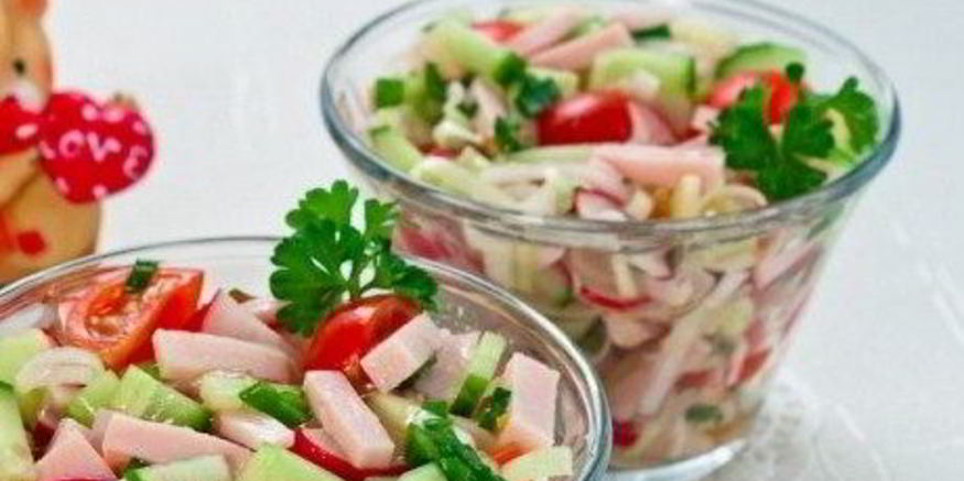 Рецепт салата с ветчиной и овощами
