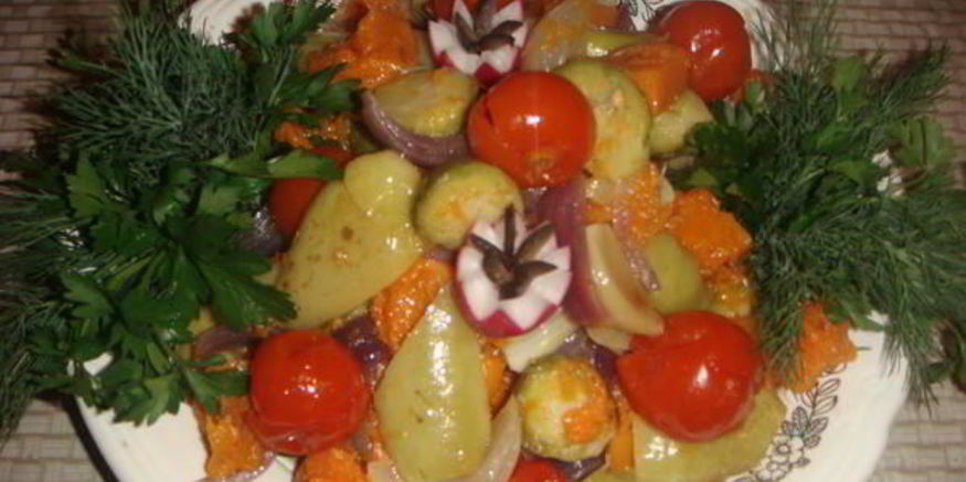 Рецепт теплого салата зимняя радость