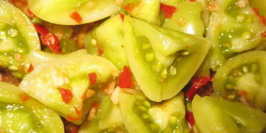 Рецепт маринованных зеленых помидоров в кисло-сладком, остром маринаде закусон