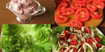 мясной салат с майонезом-ткемали