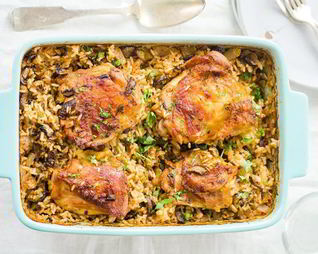 Дикий рис с курицей и грибами на курином бульоне