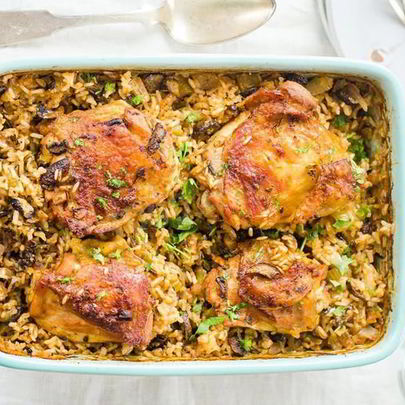 Дикий рис с курицей и грибами на курином бульоне