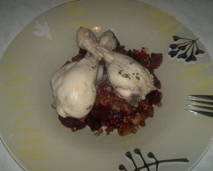 Соевое гречотто с куриными ножками в классическом бульоне