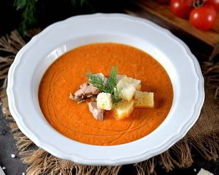 Гаспачо с печенью трески