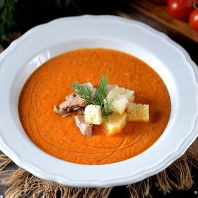 Гаспачо с печенью трески