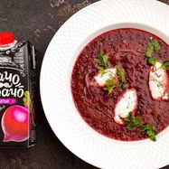 Рецепт Свекольного гаспачо с козьим сыром