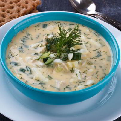 Диетическая окрошка на йогурте с куриной грудкой