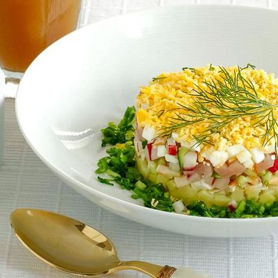 Классическая окрошка на квасе с языком