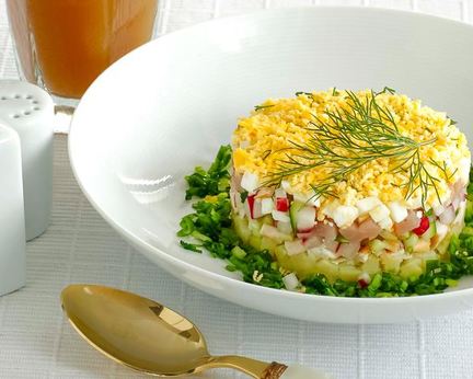 Классическая окрошка на квасе с языком