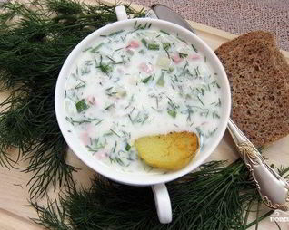 Окрошка на кефире и минеральной воде