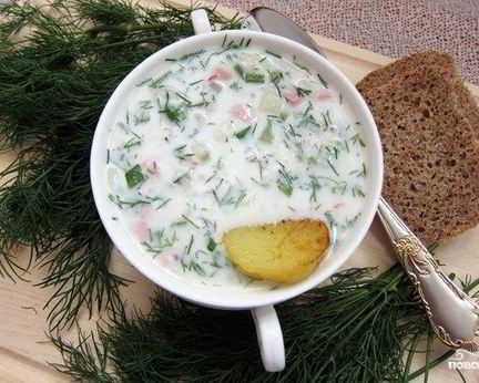 Окрошка на кефире и минеральной воде