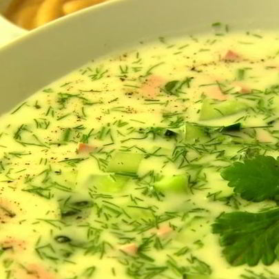 Окрошка на кефире с горчицей